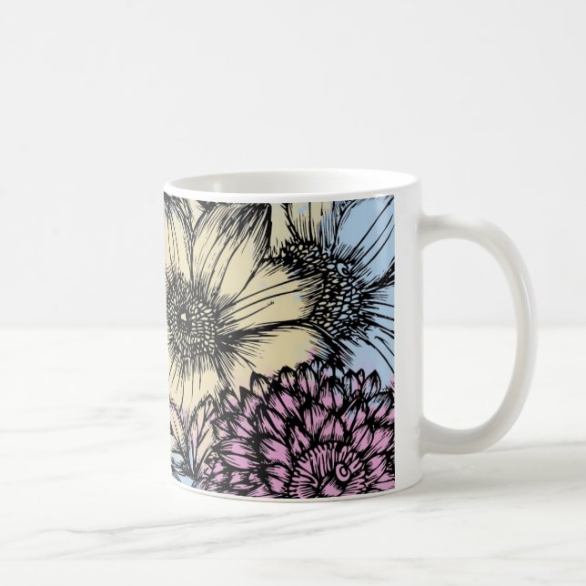 Taza De Café Flores rosa, azul y amarilla (Derecha)