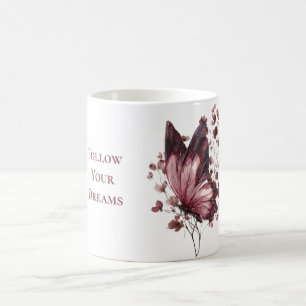 Taza De Café Flores Rosa Borgoña Sueños de Mariposa