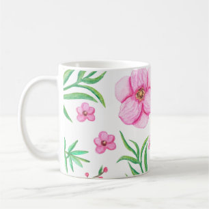 Taza De Café Flores rosa claras de color agua, cerezas pequeñas