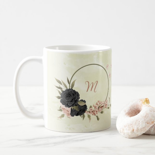 Taza De Café flores rosadas con rubor negro (Con donut)