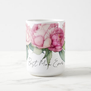 Taza De Café Flores rosadas de acuarela peonías rosas Mamá