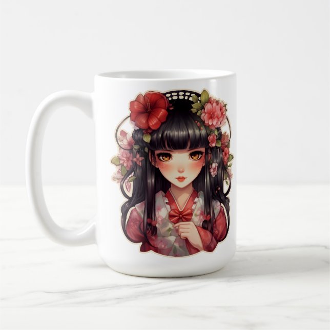 Taza De Café Flores rosadas de chica anime (Izquierda)