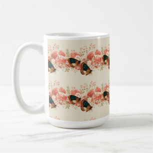 Taza De Café Flores rosadas de primavera vintage con mariposas