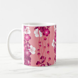 Taza De Café Flores rosadas de rosa: fondo sin costuras.