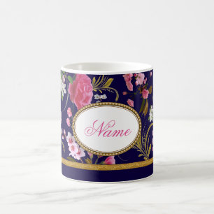 Taza De Café Flores rosadas del monograma