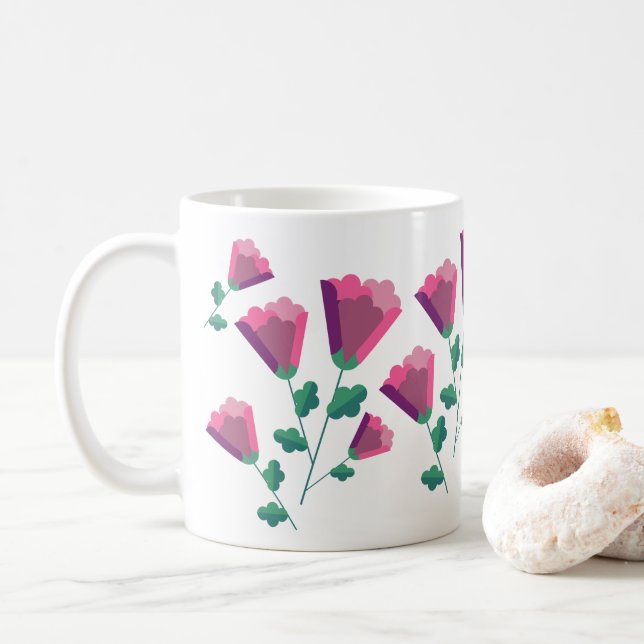 Taza De Café Flores Rosadas Geométricas Abstractas (Con donut)