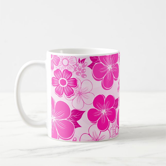 Taza De Café Flores rosadas grisáceas abstractas (Izquierda)