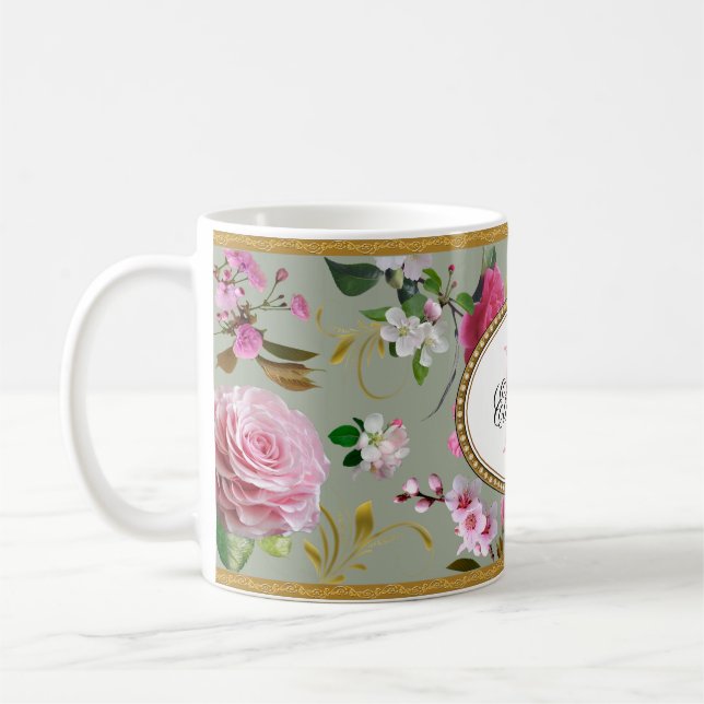 Taza De Café Flores rosadas monográficas (Izquierda)