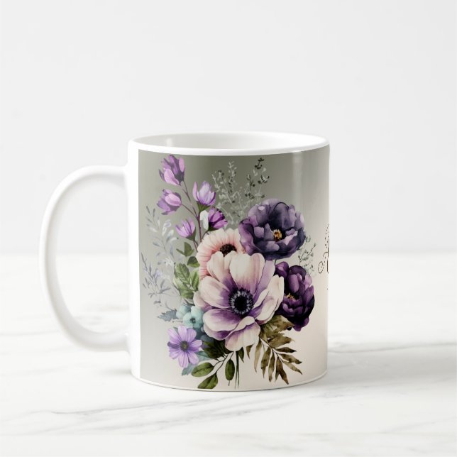 Taza De Café Flores rosadas púrpura doradas elegantes (Izquierda)