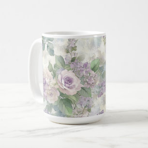 Taza De Café Flores rosadas púrpura románticas