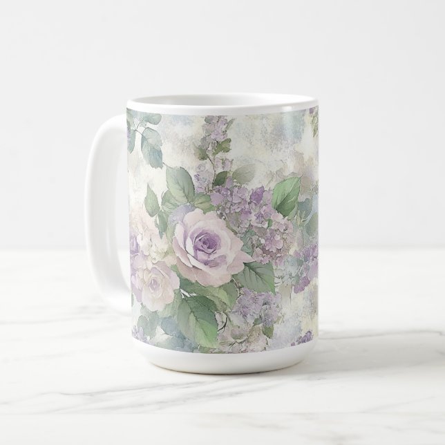 Taza De Café Flores rosadas púrpura románticas (Anverso izquierdo)