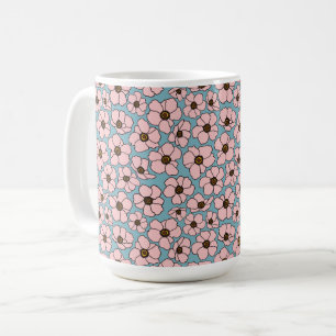 Taza De Café Flores rosadas sobre azul  