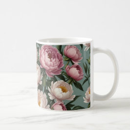 Taza De Café Flores rosadas y blancas Peony