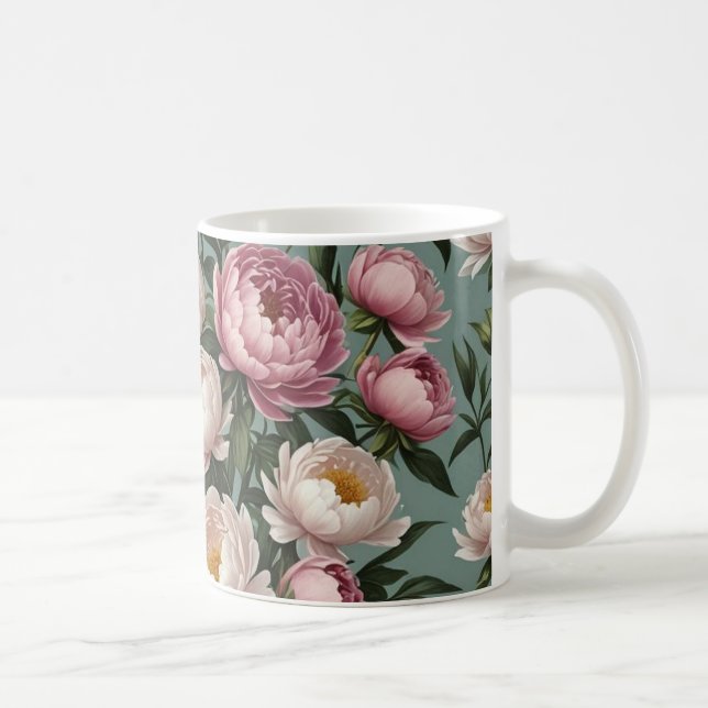 Taza De Café Flores rosadas y blancas Peony (Derecha)