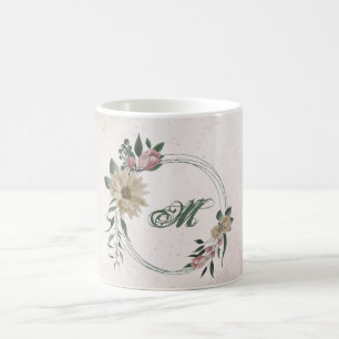Taza De Café flores rosadas y champán con follaje