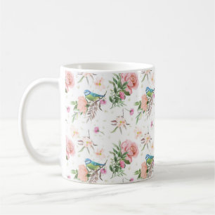 Taza De Café Flores rosadas y de melocotón dibujadas a mano y p