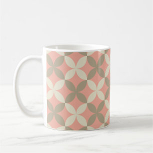 Taza De Café flores rosadas y hojas grises estampadas