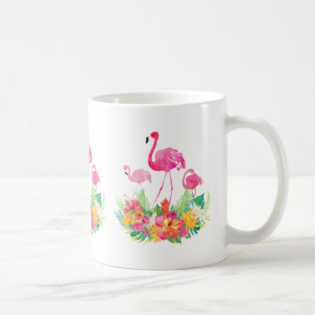 Taza De Café Flores rosadas y tropicales (Derecha)