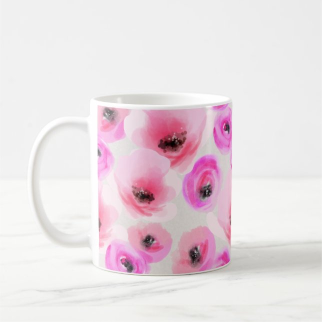 Taza De Café Flores rosas acuarela arte digital (Izquierda)