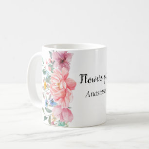Taza De Café Flores rosas acuarelas modernas