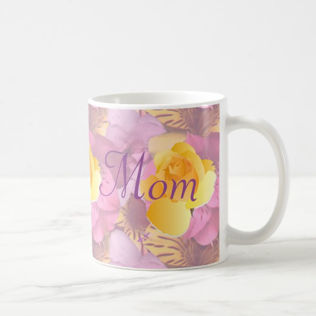 Taza De Café Flores rosas amarillas de mamá rosa Mug (Derecha)