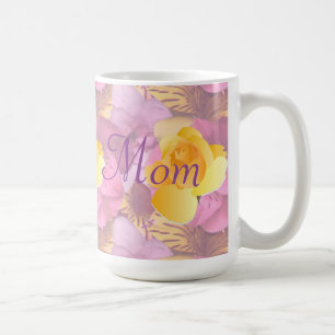 Taza De Café Flores rosas amarillas rosa grande mamá Mug