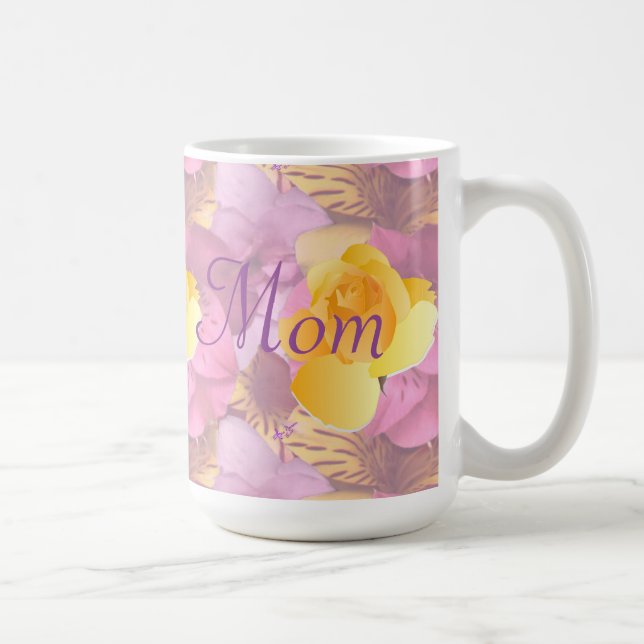 Taza De Café Flores rosas amarillas rosa grande mamá Mug (Derecha)