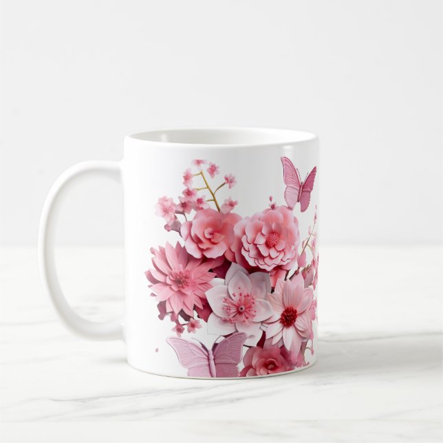 Taza De Café Flores rosas cúrcutas Mariposas Subeliminación Muj (Izquierda)