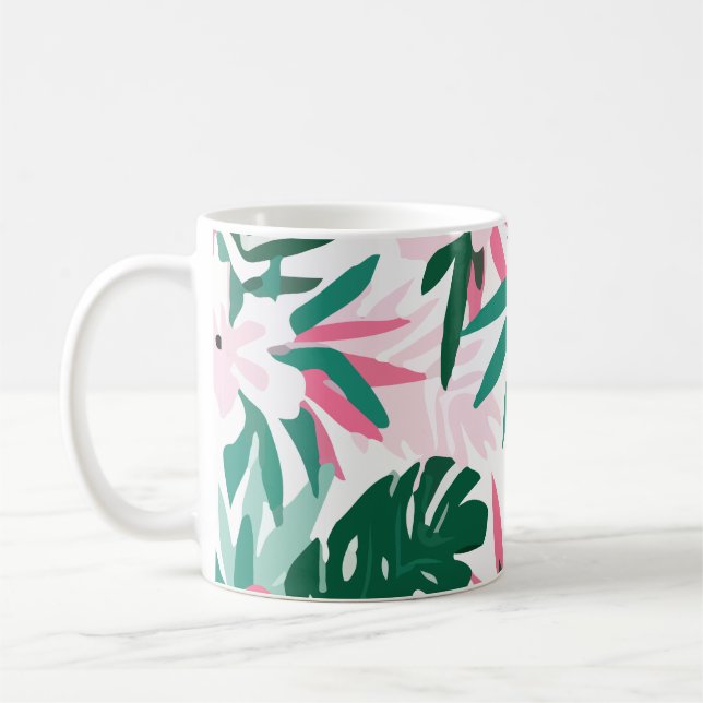 Taza De Café Flores rosas de patrón hawaiano (Izquierda)