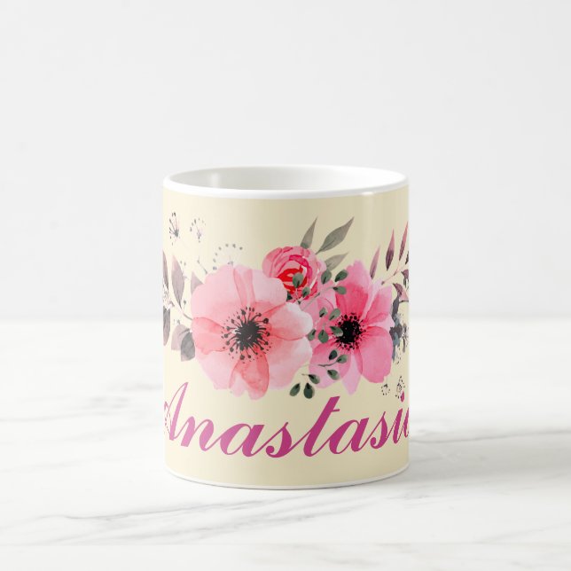 Taza De Café Flores rosas increíbles con tu nombre (Centro)