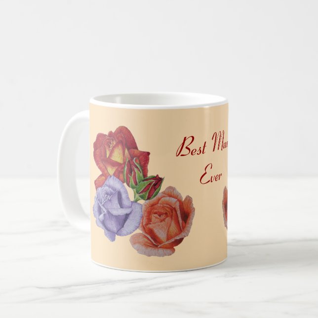Taza De Café flores rosas rojas y rosas brotes florales para la (Anverso izquierdo)