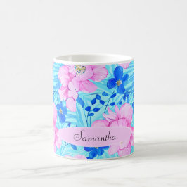 Taza De Café Flores rosas y azules