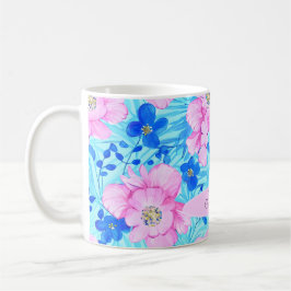 Taza De Café Flores rosas y azules