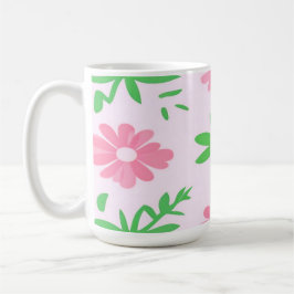 Taza De Café Flores rosas y hojas verdes sin inconvenientes