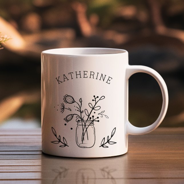 Taza De Café Flores rusticas de mason jar personalizadas (Subido por el creador)
