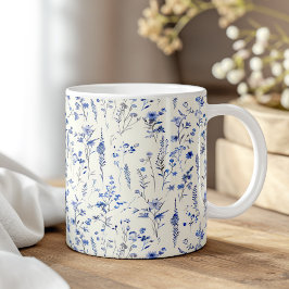 Taza De Café Flores salvajes de color azul de la Marina Boho