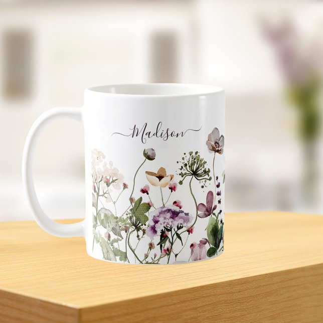 Taza De Café Flores salvajes púrpuras acuáticas (In situ Kitchen table)