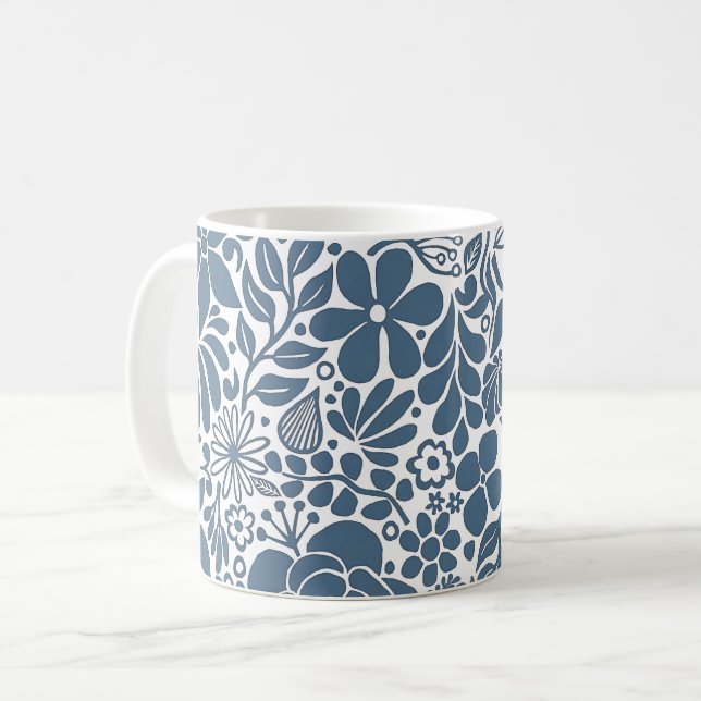 Taza De Café Flores salvajes y hojas azul negrita (Anverso izquierdo)