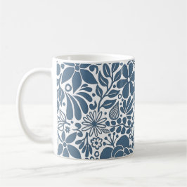 Taza De Café Flores salvajes y hojas azul negrita