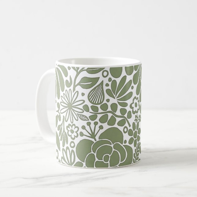 Taza De Café Flores salvajes y hojas verdes negrita (Anverso izquierdo)
