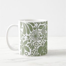 Taza De Café Flores salvajes y hojas verdes negrita