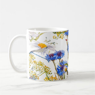 Taza De Café Flores silvestres: acuarela azul oscuro sin costur