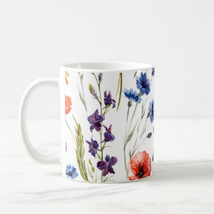 Taza De Café Flores silvestres Acuarela Poppy Fondo Chamomile