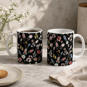 Taza De Café Flores silvestres acuarela románticas oscuras