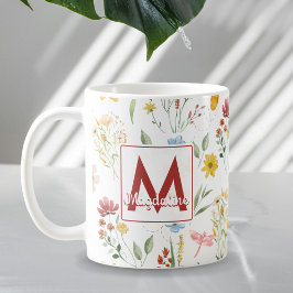 Taza De Café Flores silvestres acuarelas denominan Monograma fl