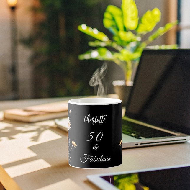 Taza De Café Flores silvestres amarillo negro 50 fabuloso cumpl (Subido por el creador)
