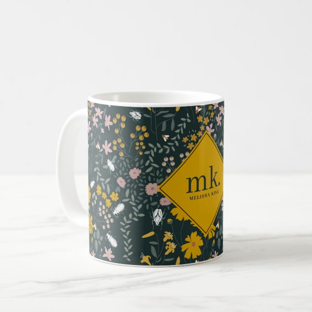 Taza De Café Flores silvestres bohemias de mostaza (Anverso izquierdo)