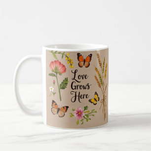 Taza De Café Flores silvestres bohemias, mariposas, tallos de t