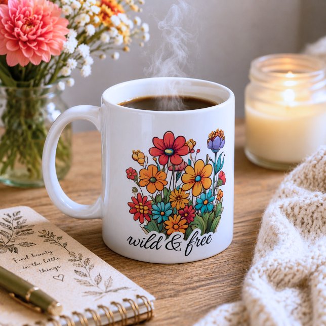 Taza De Café Flores Silvestres Boho Salvajes & Libres (Subido por el creador)