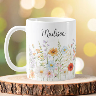 Taza De Café Flores Silvestres Botánicas Florales de Acuarela M
